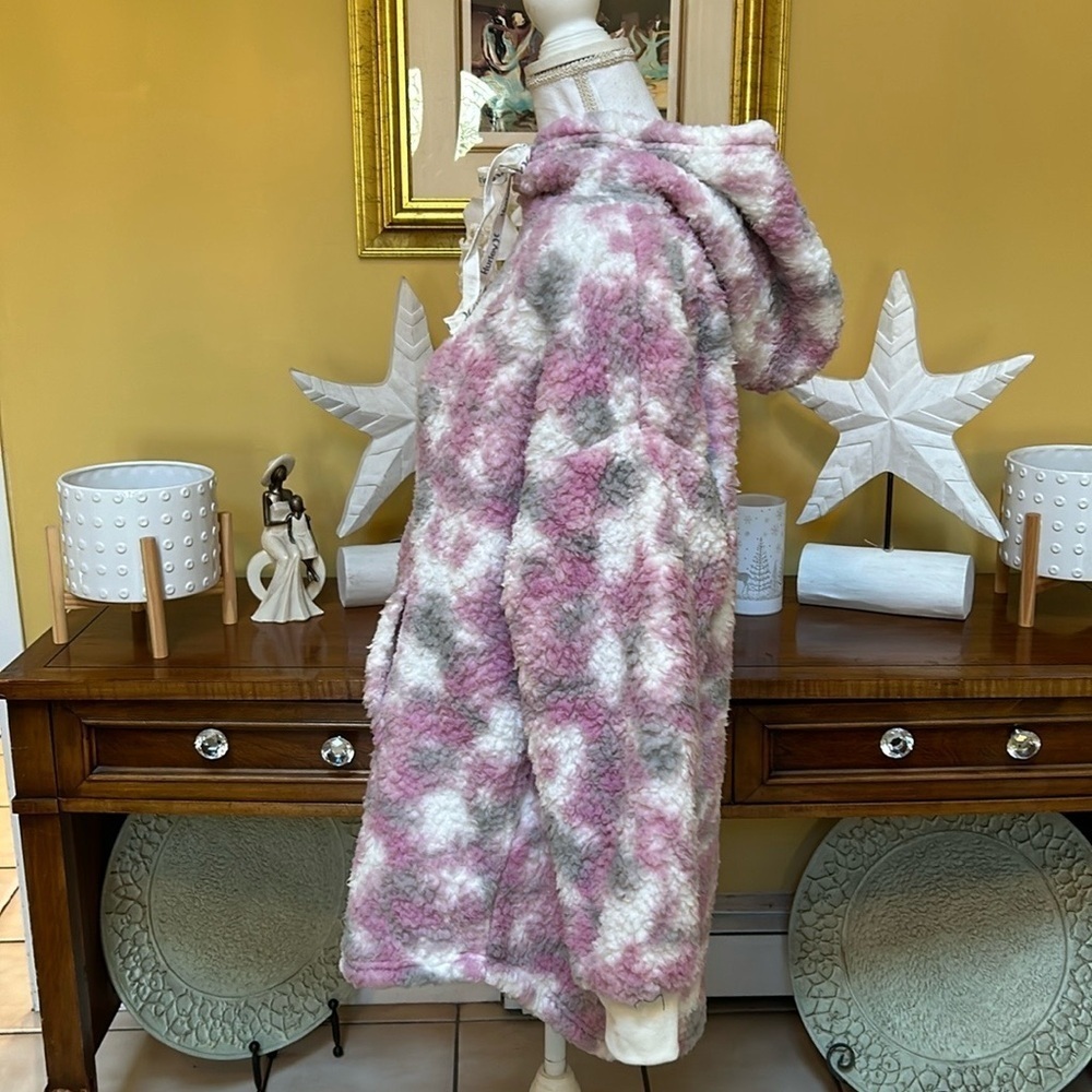 Hurley Fleece Camo Kangaroo Pocket Pink White Grey Pullover Boyfriend Hoodie Lrg - Picture 8 of 16